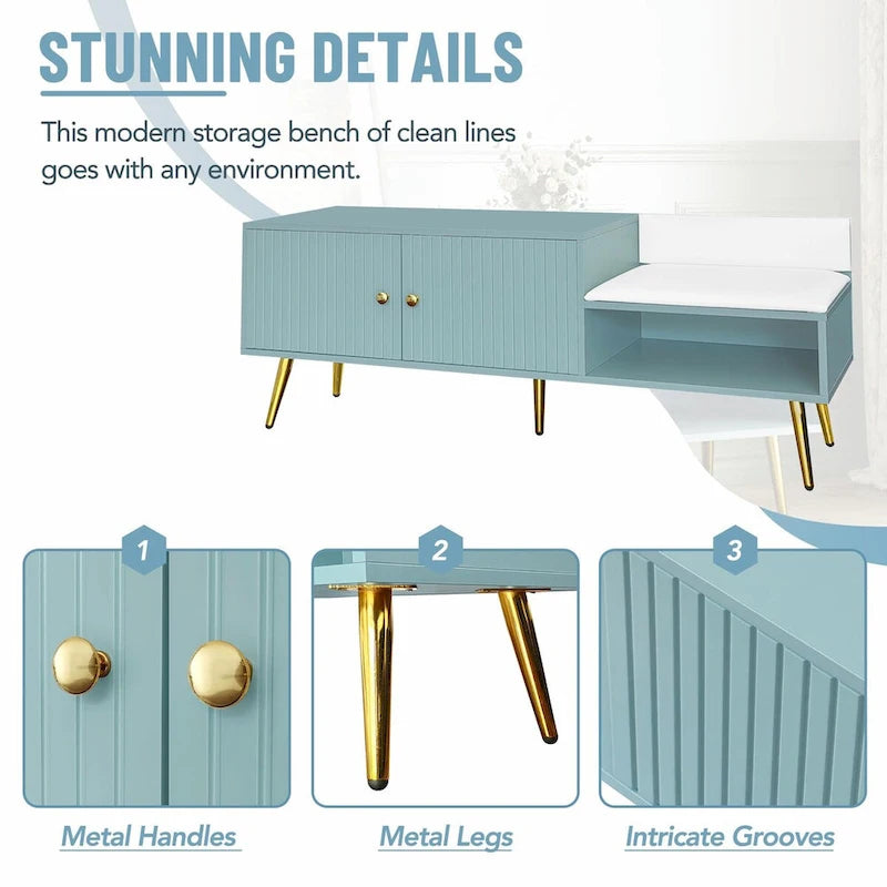 Modern Shoe Storage Bench with Hidden Compartment and Upholstered Cushion