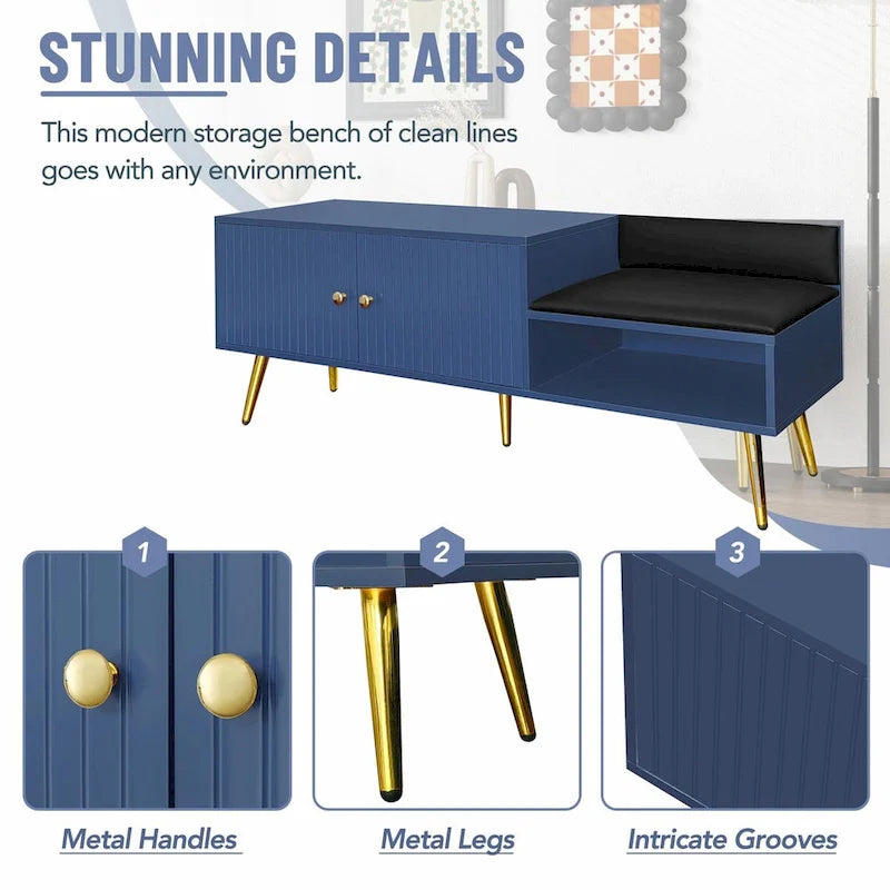 Modern Shoe Storage Bench with Hidden Compartment and Upholstered Cushion