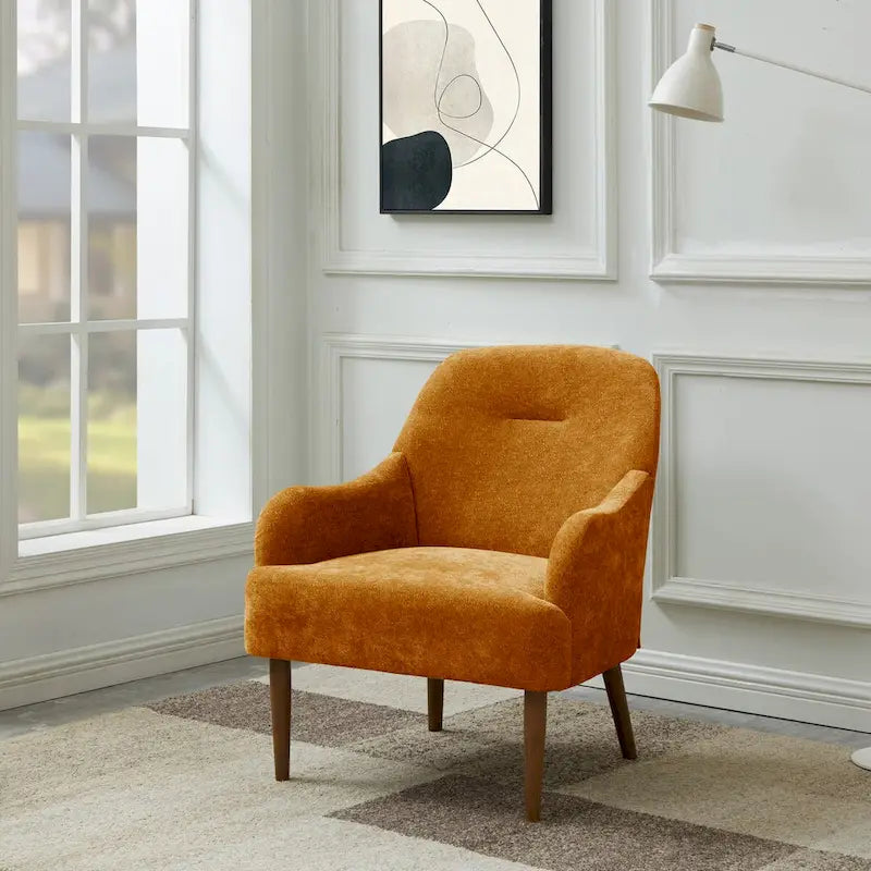 Chenille Armchair, Modern Style Accent Chair with Wood Legs, Comfy Design for Living Room, Bedroom, Office