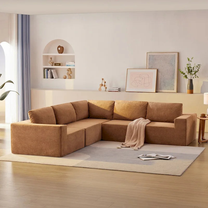 Modular L Shaped Sectional Sofa,Luxury Floor Couch Set,Upholstered Indoor Furniture,Foam-Filled Sleeper Sofa Bed