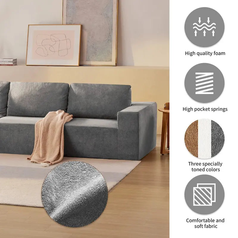 Modular L Shaped Sectional Sofa,Luxury Floor Couch Set,Upholstered Indoor Furniture,Foam-Filled Sleeper Sofa Bed