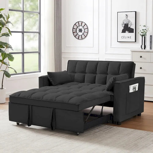 Canapé convertible en velours 3-en-1 avec lit escamotable et dossier inclinable
