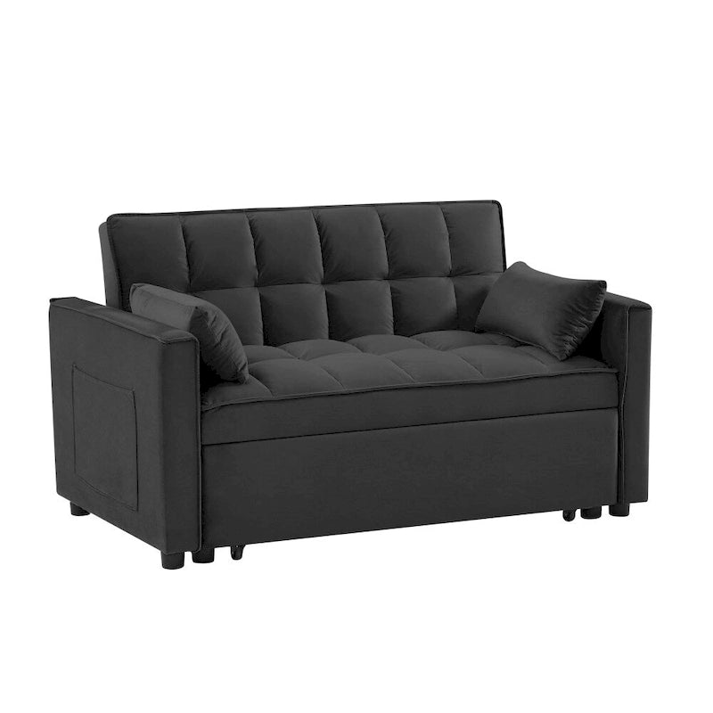 3 in 1 Convertible Velvet Sofa Couch w/Pullout Bed and Reclining Backres