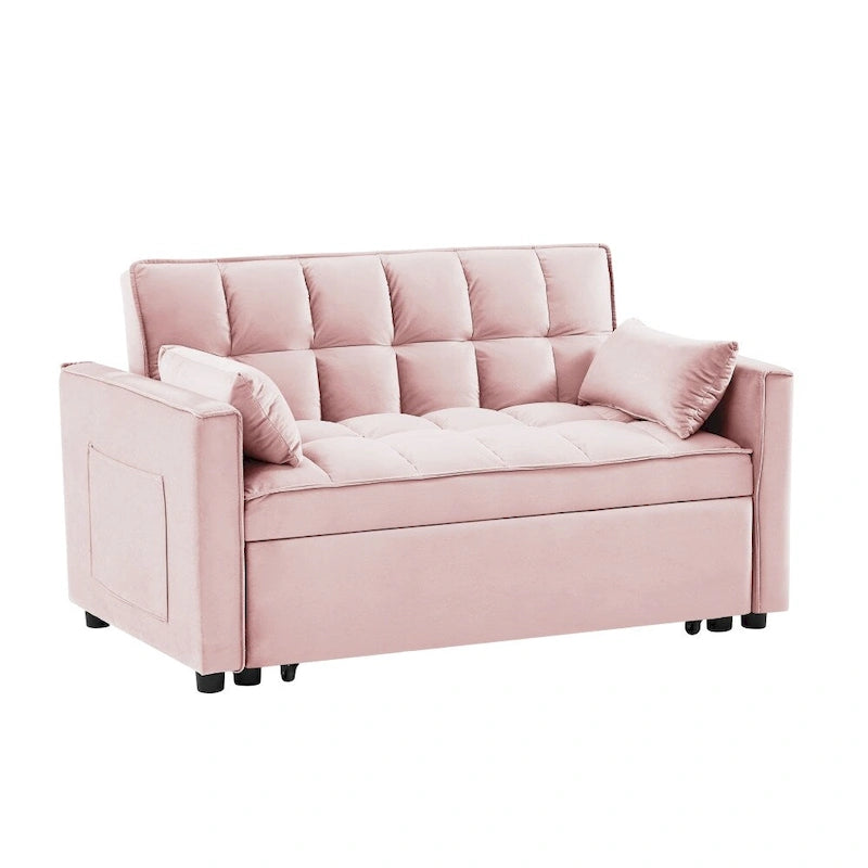 3 in 1 Convertible Velvet Sofa Couch w/Pullout Bed and Reclining Backres