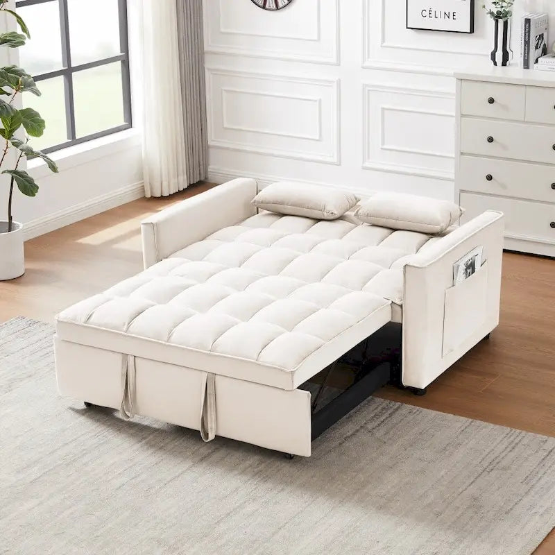 3 in 1 Convertible Velvet Sofa Couch w/Pullout Bed and Reclining Backres