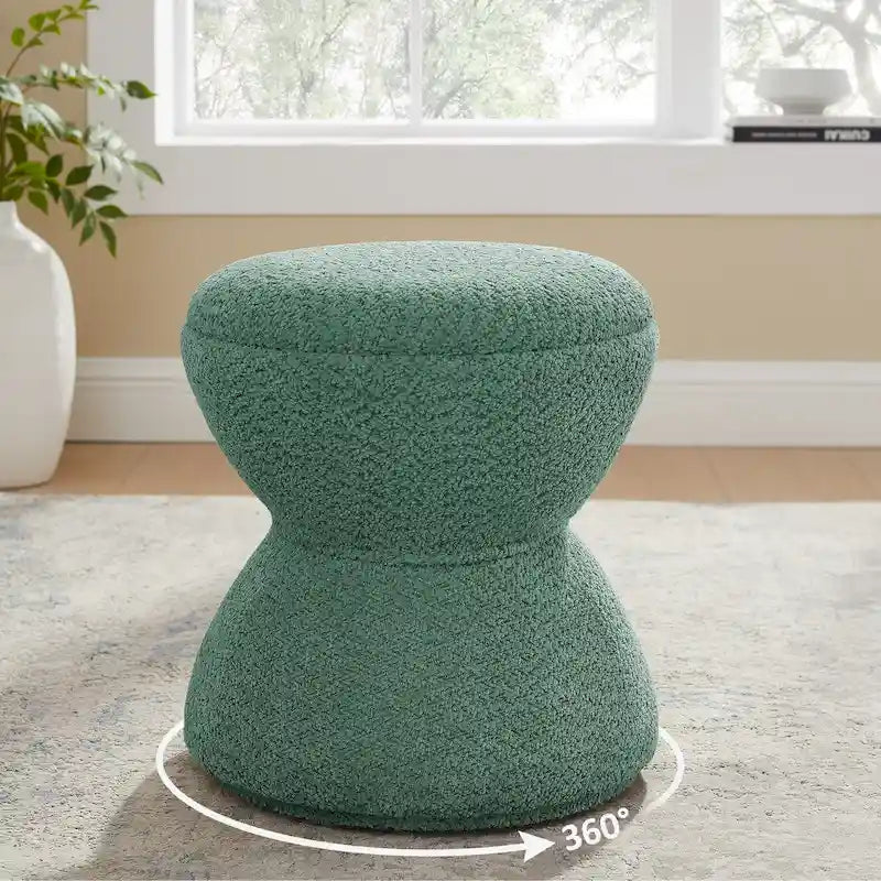 VANOMi Djembe Boucle Upholstered Ottoman with Swivel Base, Pouf, Swivel Vanity Stool for Living Room, Walk-in Closet