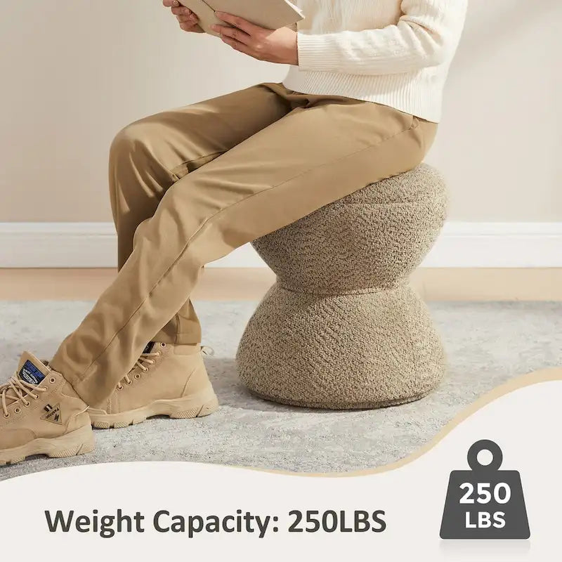 VANOMi Djembe Boucle Upholstered Ottoman with Swivel Base, Pouf, Swivel Vanity Stool for Living Room, Walk-in Closet