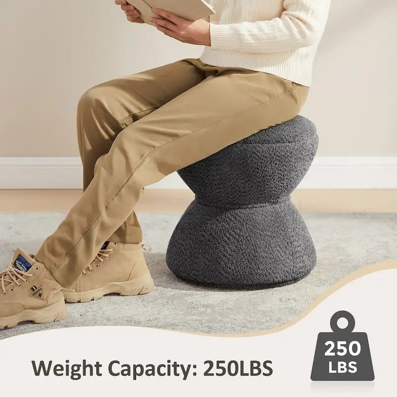 VANOMi Djembe Boucle Upholstered Ottoman with Swivel Base, Pouf, Swivel Vanity Stool for Living Room, Walk-in Closet