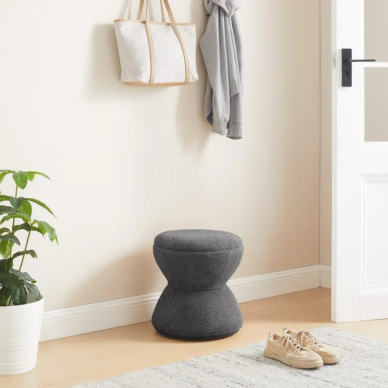VANOMi Djembe Boucle Upholstered Ottoman with Swivel Base, Pouf, Swivel Vanity Stool for Living Room, Walk-in Closet