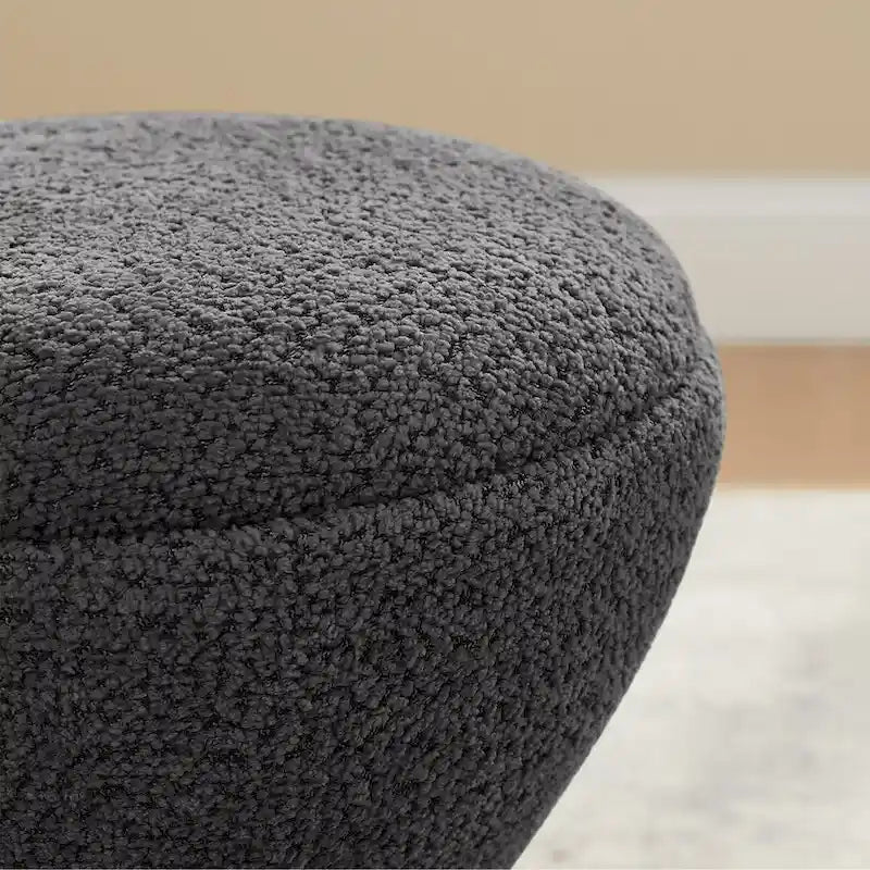 VANOMi Djembe Boucle Upholstered Ottoman with Swivel Base, Pouf, Swivel Vanity Stool for Living Room, Walk-in Closet