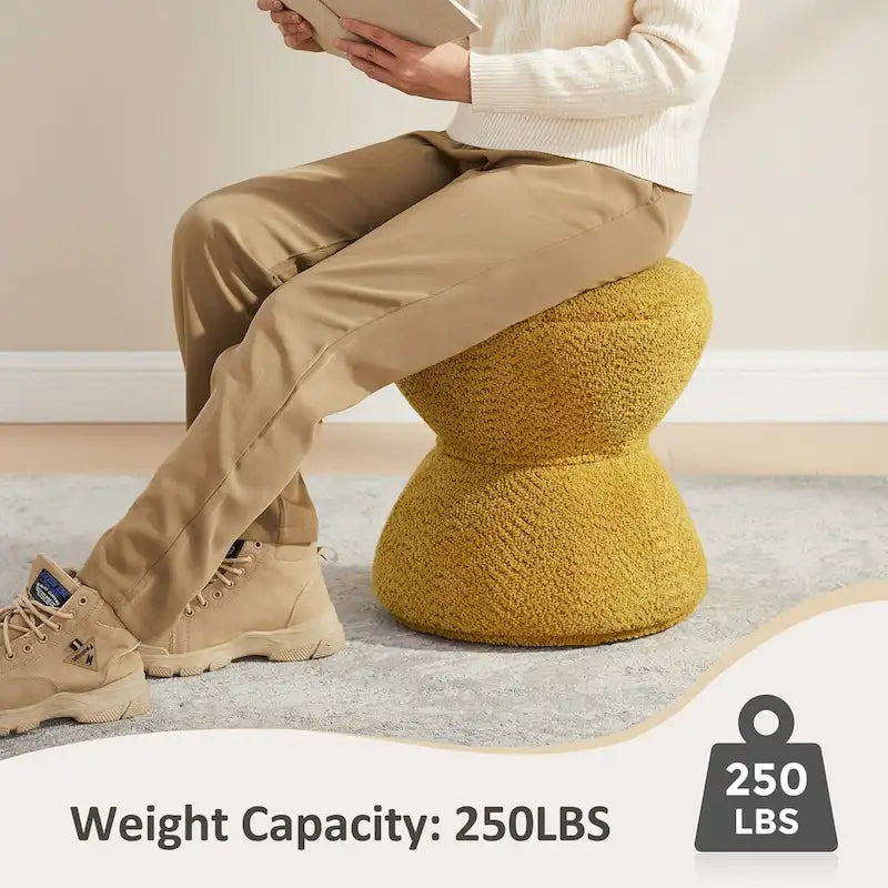 VANOMi Djembe Boucle Upholstered Ottoman with Swivel Base, Pouf, Swivel Vanity Stool for Living Room, Walk-in Closet