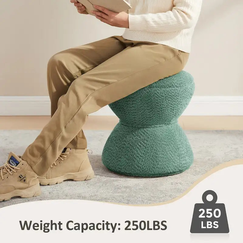 VANOMi Djembe Boucle Upholstered Ottoman with Swivel Base, Pouf, Swivel Vanity Stool for Living Room, Walk-in Closet