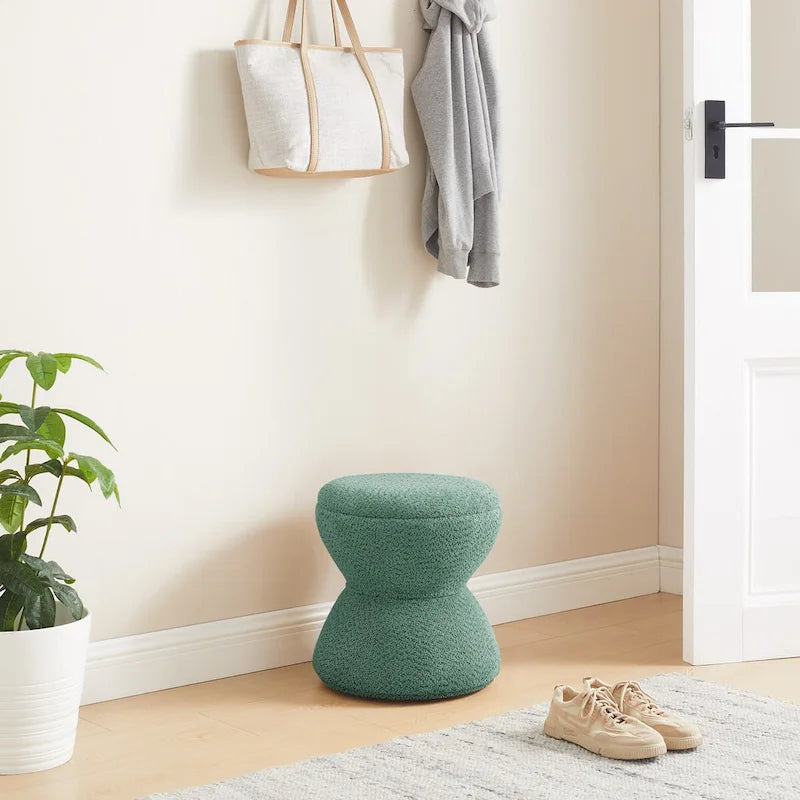 VANOMi Djembe Boucle Upholstered Ottoman with Swivel Base, Pouf, Swivel Vanity Stool for Living Room, Walk-in Closet