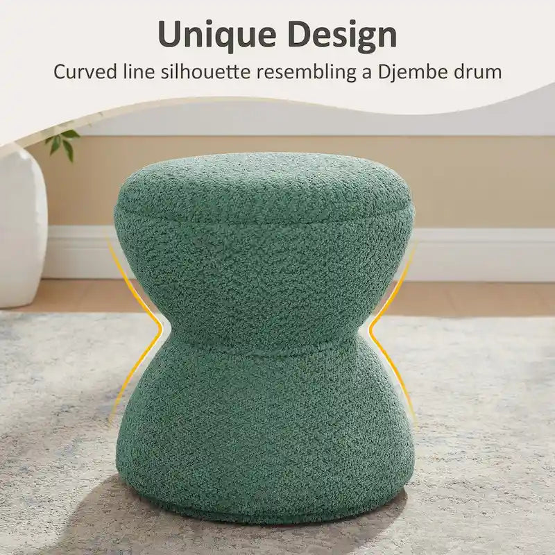 VANOMi Djembe Boucle Upholstered Ottoman with Swivel Base, Pouf, Swivel Vanity Stool for Living Room, Walk-in Closet