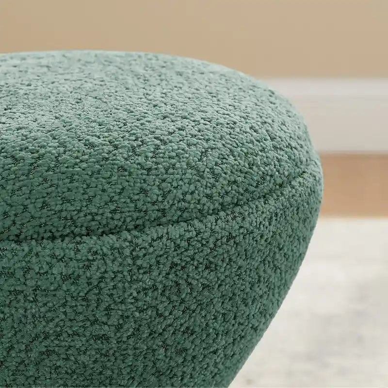 VANOMi Djembe Boucle Upholstered Ottoman with Swivel Base, Pouf, Swivel Vanity Stool for Living Room, Walk-in Closet