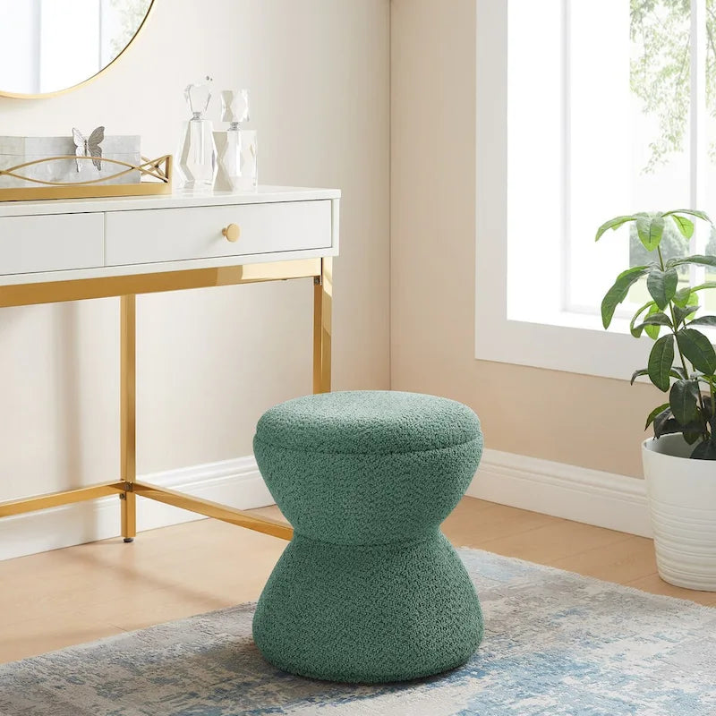 VANOMi Djembe Boucle Upholstered Ottoman with Swivel Base, Pouf, Swivel Vanity Stool for Living Room, Walk-in Closet