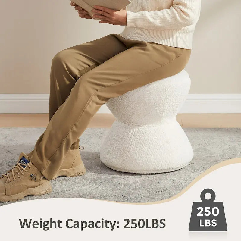 VANOMi Djembe Boucle Upholstered Ottoman with Swivel Base, Pouf, Swivel Vanity Stool for Living Room, Walk-in Closet