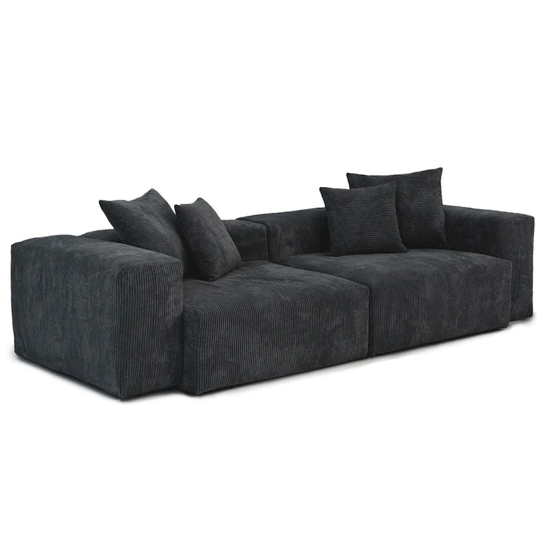 Black Corduroy Sectional Sofa Customized Sofa Couch with pillows.