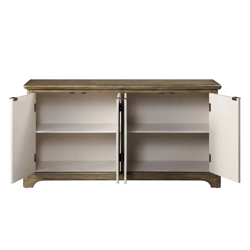 Console Table with Carved Leaf Motif Doors, Brown