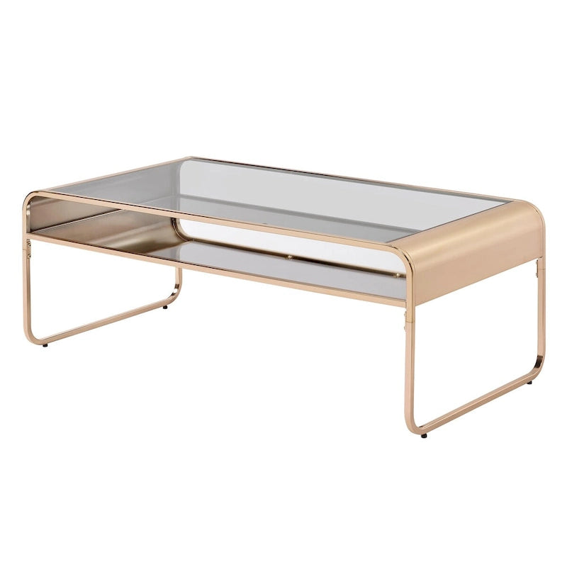 Watler Contemporary Gold 48-inch Glass Top 1-Shelf 2-Piece Coffee Table Set by Furniture of America