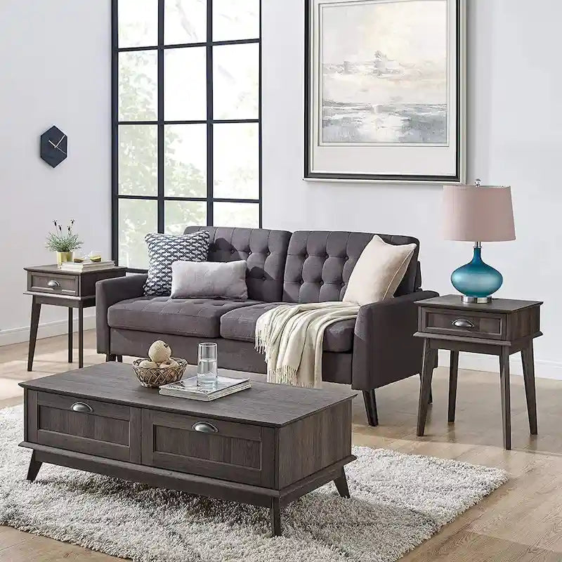 Caffoz Tall Side End Table with Fully Extended Drawer and USB Hub