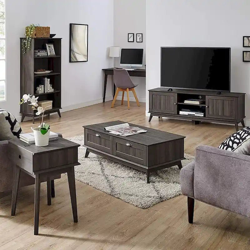 Caffoz Tall Side End Table with Fully Extended Drawer and USB Hub