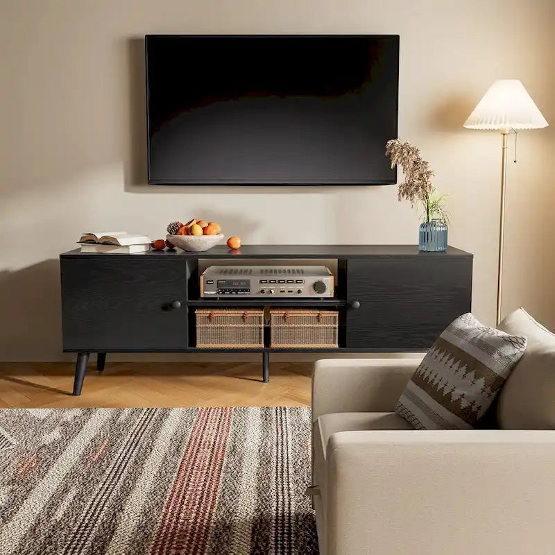 TV Stand for 55 60 inch Television, Entertainment Center with 2 Cabinet Media Console Table, Living Room, Bedroom Furniture