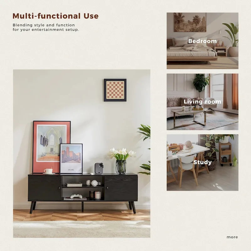 TV Stand for 55 60 inch Television, Entertainment Center with 2 Cabinet Media Console Table, Living Room, Bedroom Furniture