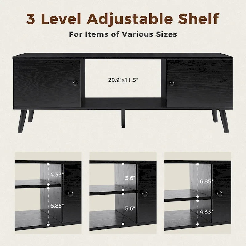 TV Stand for 55 60 inch Television, Entertainment Center with 2 Cabinet Media Console Table, Living Room, Bedroom Furniture