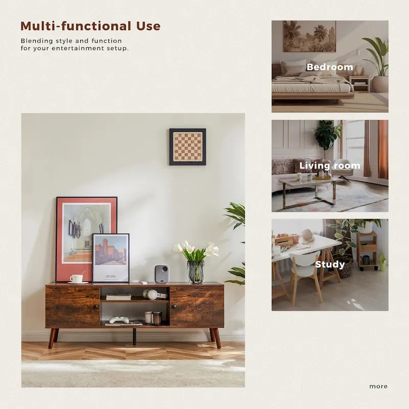 TV Stand for 55 60 inch Television, Entertainment Center with 2 Cabinet Media Console Table, Living Room, Bedroom Furniture