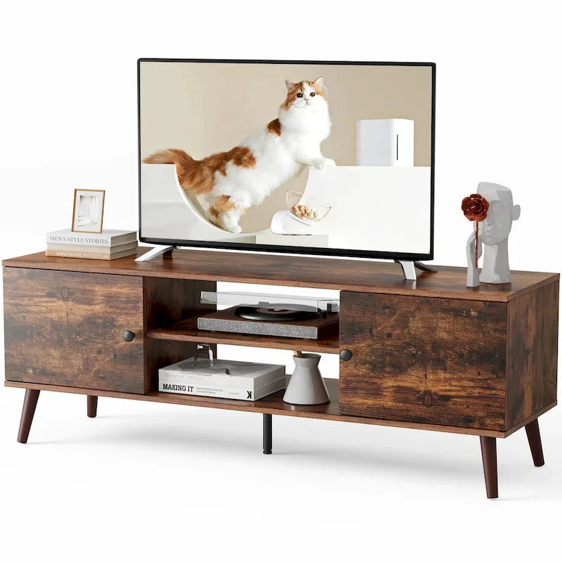 TV Stand for 55 60 inch Television, Entertainment Center with 2 Cabinet Media Console Table, Living Room, Bedroom Furniture