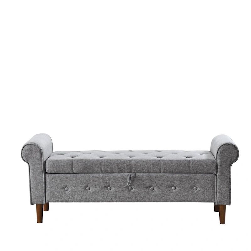 62  Bedroom Tufted Button Storage Bench, Window Bench, Rolled Arm Design for Bedroom, Living Room