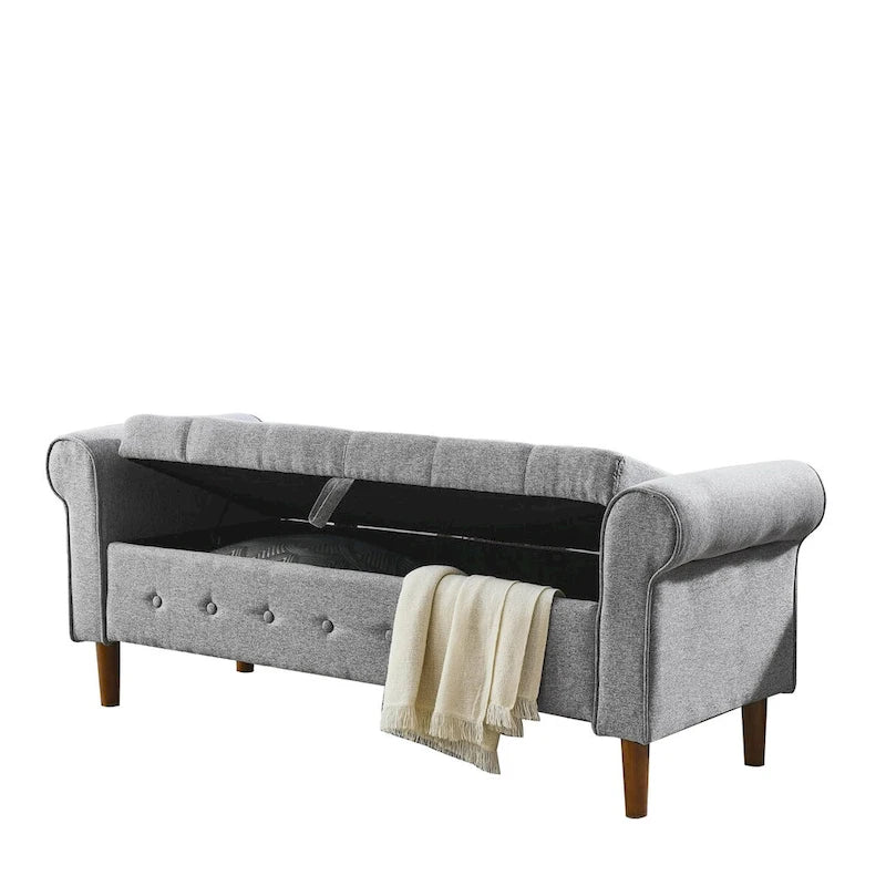 62  Bedroom Tufted Button Storage Bench, Window Bench, Rolled Arm Design for Bedroom, Living Room