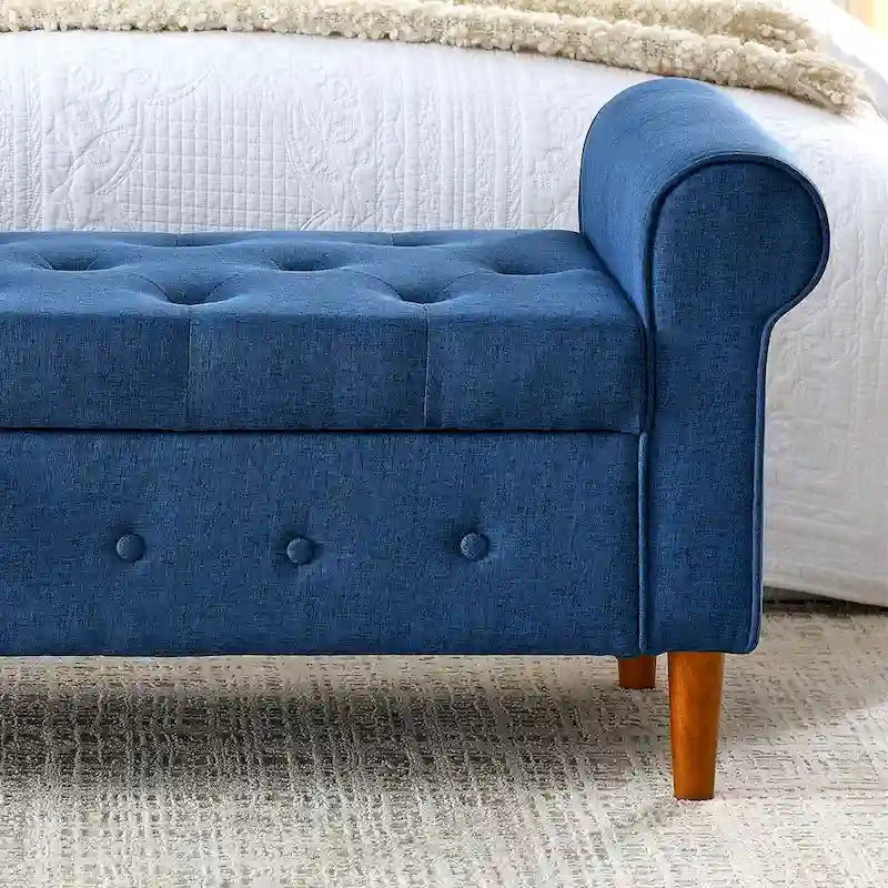 62  Bedroom Tufted Button Storage Bench, Window Bench, Rolled Arm Design for Bedroom, Living Room