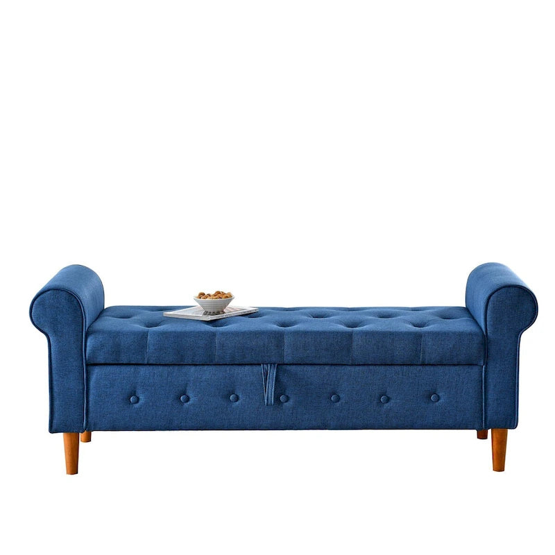 62  Bedroom Tufted Button Storage Bench, Window Bench, Rolled Arm Design for Bedroom, Living Room