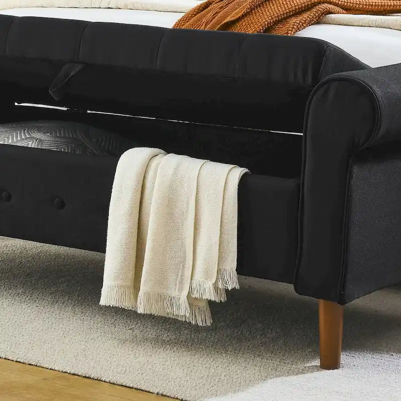 62  Bedroom Tufted Button Storage Bench, Window Bench, Rolled Arm Design for Bedroom, Living Room
