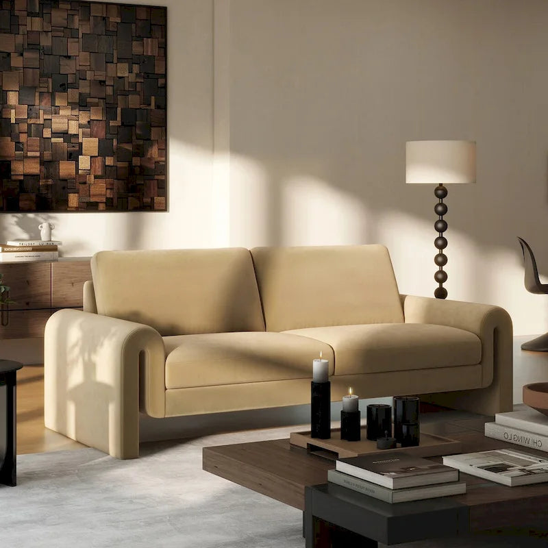 Mason 85  Velvet Pillow Back Curved Arm Sofa