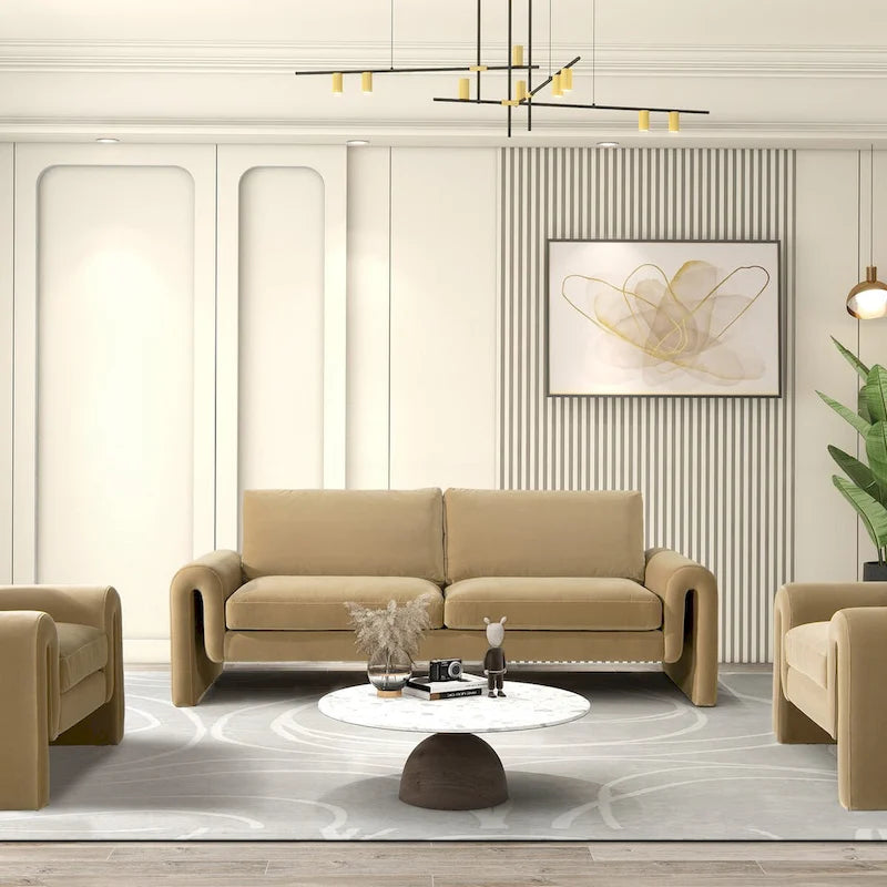 Mason 85  Velvet Pillow Back Curved Arm Sofa