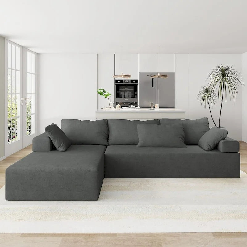 L-Shaped Chenille Sectional Sofa Modern Modular Cushion Back Couch Sofa With 6 Pillows for Living Room
