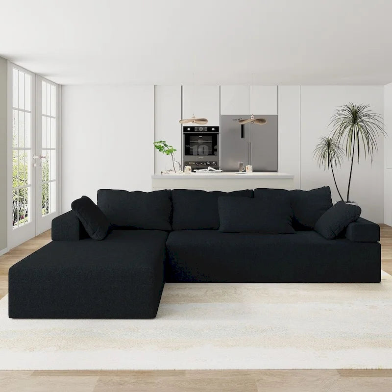 L-Shaped Chenille Sectional Sofa Modern Modular Cushion Back Couch Sofa With 6 Pillows for Living Room