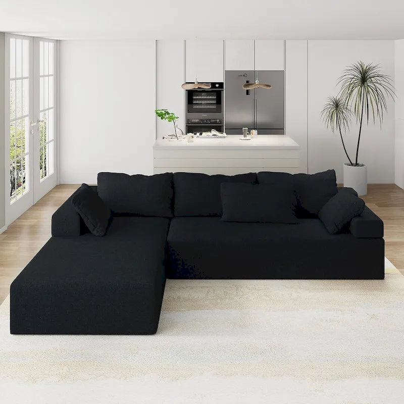 L-Shaped Chenille Sectional Sofa Modern Modular Cushion Back Couch Sofa With 6 Pillows for Living Room