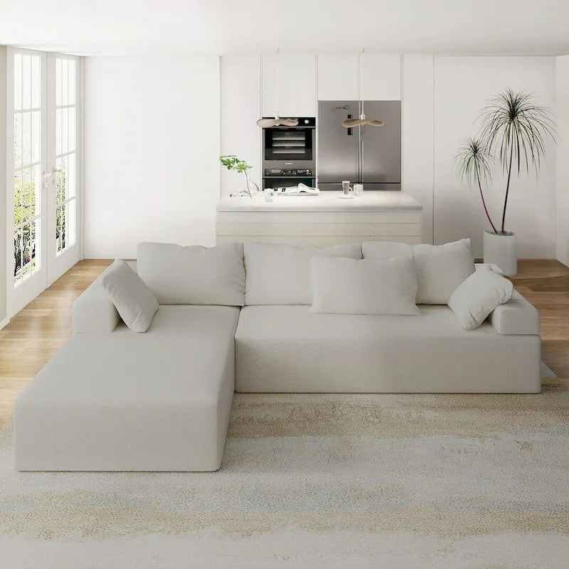 L-Shaped Chenille Sectional Sofa Modern Modular Cushion Back Couch Sofa With 6 Pillows for Living Room