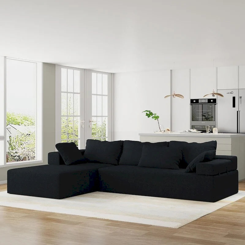 L-Shaped Chenille Sectional Sofa Modern Modular Cushion Back Couch Sofa With 6 Pillows for Living Room