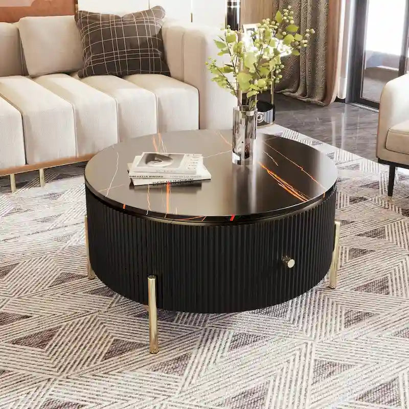 31.5  Modern Round Coffee Table with Large Drawer Storage