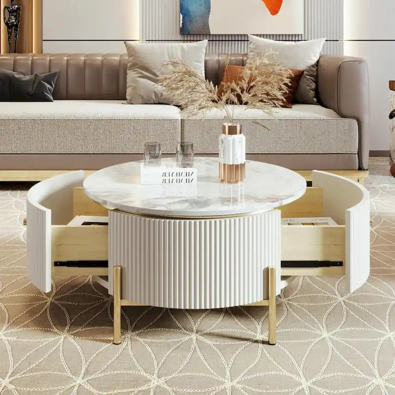 31.5  Modern Round Coffee Table with Large Drawer Storage