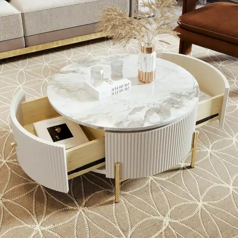 31.5  Modern Round Coffee Table with Large Drawer Storage
