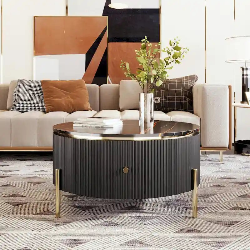31.5  Modern Round Coffee Table with Large Drawer Storage