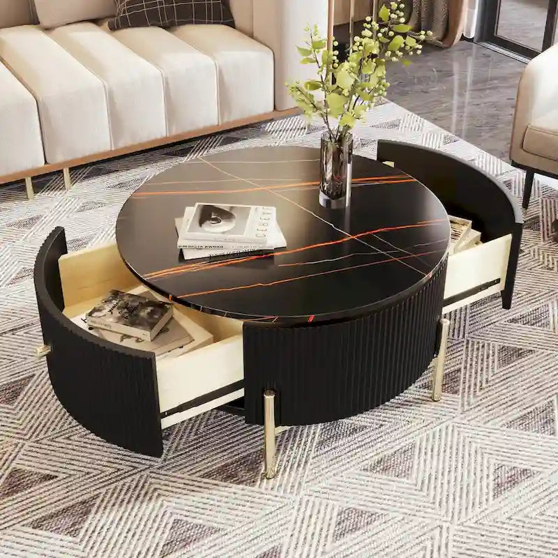 31.5  Modern Round Coffee Table with Large Drawer Storage