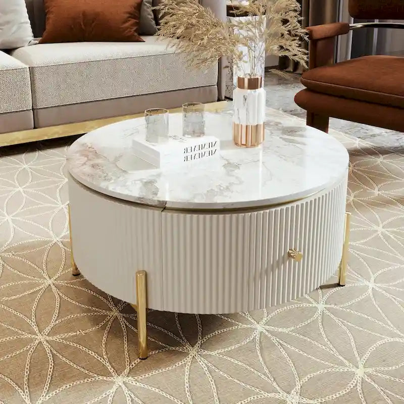 31.5  Modern Round Coffee Table with Large Drawer Storage