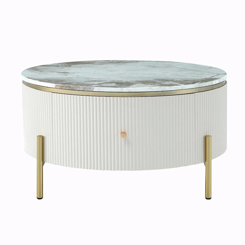 31.5  Modern Round Coffee Table with Large Drawer Storage